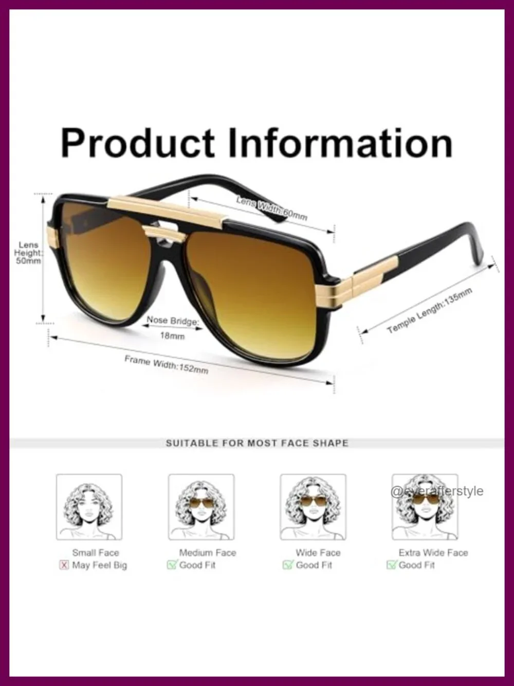 Oversized Square Aviator Sunglasses for Men Women